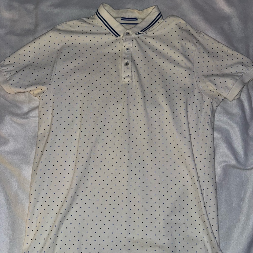 Denim & Flower Cream Polo with Navy Dots